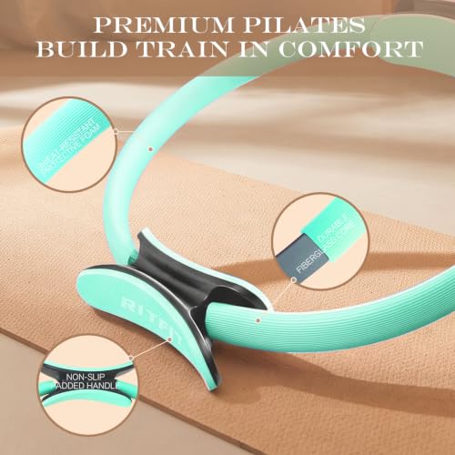 RitFit Pilates kit, 14" Pilates Ring with Pilates Ball & Resistance Bands - color: Cyan