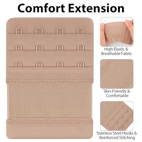 Meliya Women's Bra Extenders 4 Hook, Comfortable Soft Stretchy Back Bra Extension Strap - color: Deep Skin Color
