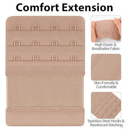 Meliya Women's Bra Extenders 4 Hook, Comfortable Soft Stretchy Back Bra Extension Strap - color: Deep Skin Color