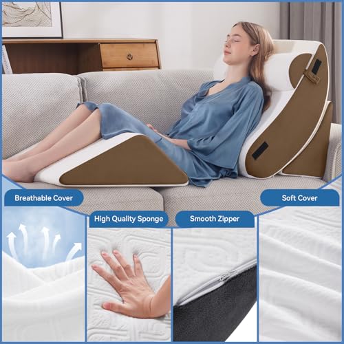 Negwoo 4PCS Wedge Pillow Set for After Surgery,Bed Wedge Pillow, Brown - color: Brown, size: 4 PCS-Standard