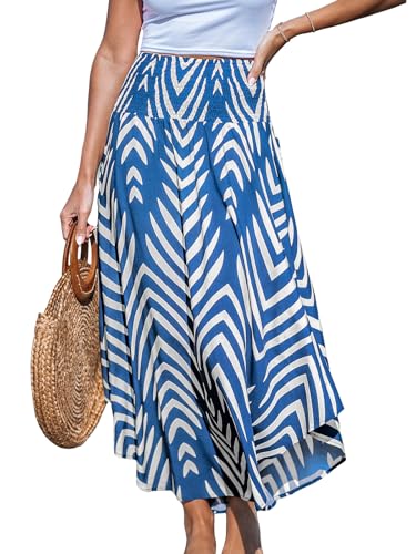 CUPSHE Women's Smocked High Waist Irregular Hem Beach Midi Skirt - color: Blue, size: Medium