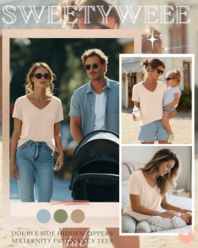 Women's Nursing Breastfeeding Shirts - color: Apricot, size: Medium