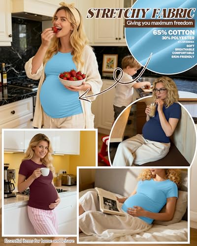 Huukeay 4 Pack Women's Short Sleeve Maternity Tops - color: Black, Lake Blue, Wine Red, Navy Blue, size: XX-Large
