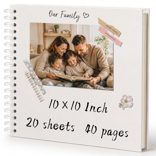 10x10 Inch DIY Scrapbook Album 40 Pages (20 Sheets), Hardcover Kraft Paper - color: Cream, size: 20 Sheets/40 Pages