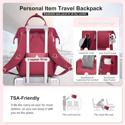 Lunch Backpack For Women, 15.6 Inch Laptop Backpack with Lunchbox - color: Winered