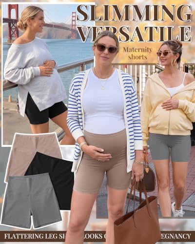 Ficerd 3 Pack Maternity Pajama Lounge Shorts - color: Light Camel, Gray, Black, size: Medium