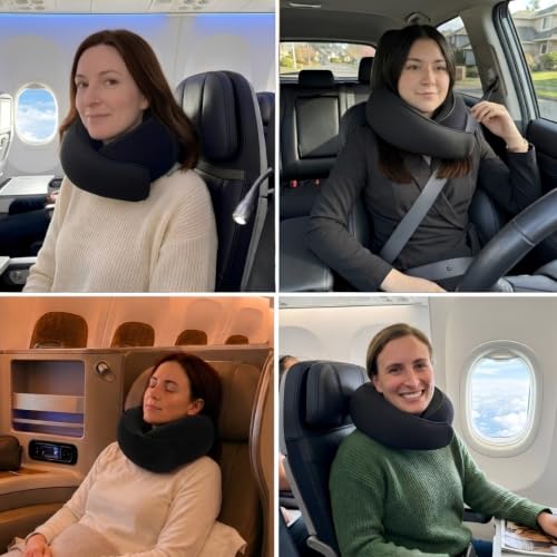 FlyHugz® Neck Travel Pillow Memory Foam Neck Pillow, Midnight Black - color: Midnight Black