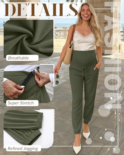 3 Pack Womens Maternity Pants Pregnancy Lounge Jogger - color: Coffee, Army Green, Black, size: Medium