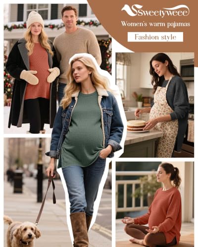 3 Pack Women's Maternity Waffle Knit Shirts - color: Caramel, Green, Dark Gray, size: Small