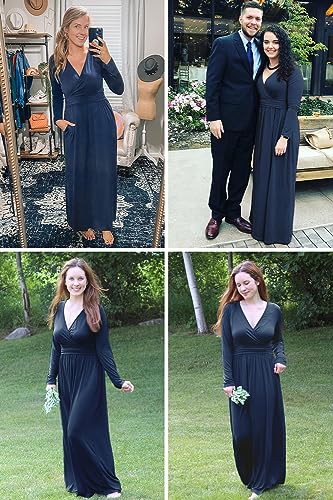 OUGES Women's Warp Pockets Maxi Fall Winter Cocktail Formal Dress 2026 - color: A-navy, size: X-Large