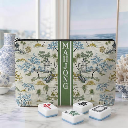 Green Chinoiserie Garden Mahjong Tile Bag Makeup Bag (Case Only) - color: Multicolor 1839
