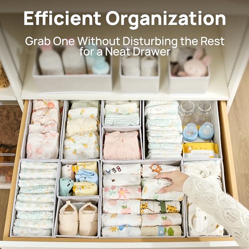 Vtopmart 18 Pack Baby Clothes Organizer, Foldable Fabric Drawer Bins - color: Grey