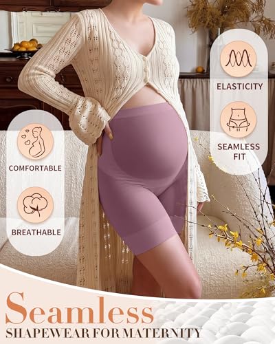 3 Pack Maternity Shapewear Shorts - color: Nude, Gray Purple, Blue Gray, size: Medium