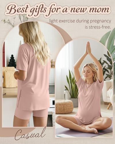 Women's Maternity Pajamas Set 2 Piece Outfits - color: Gray Pink, size: X-Large