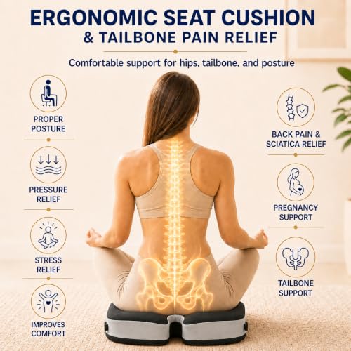 Memory Foam Ergonomic Seat Cushion for Office Chairs Pain Relief - color: Black Mesh