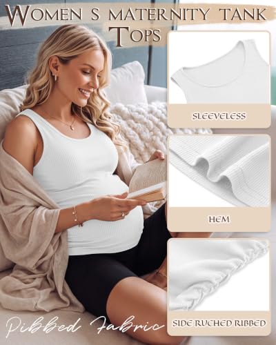 Riyiper 3 Pack Women's Maternity Tank Tops - color: Black, White, Khaki, size: Small