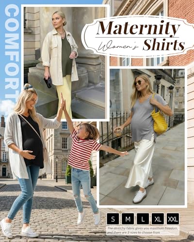 Ficerd 3 Pack Women's Maternity Shirts - color: Black, Light Gray, Army Green, size: Medium