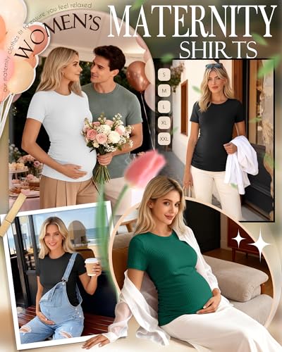 Ficerd 3 Pack Women's Short Sleeve Maternity Shirts - color: Green, White, Black, size: Large