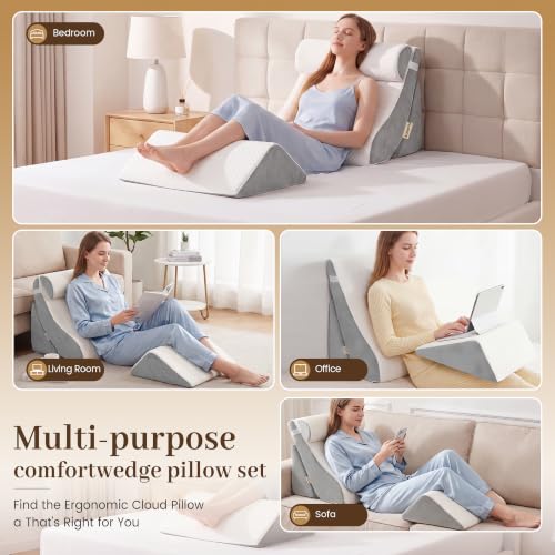 4PCS Wedge Pillow Set,Body Positioner for Post Surgery Recovery - color: White + Gray