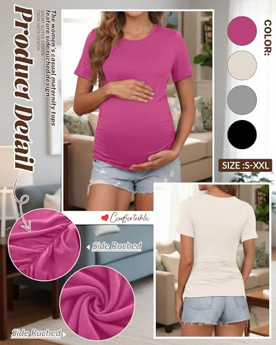 Huukeay 4 Pack Women's Short Sleeve Maternity Tops - color: Rose Pink, Cream, Light Heather Gray, Black, size: Large