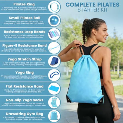 Pilates Kit for Women 13PCS, Pilates Ring Ball Resistance Bands Workout Set - color: Blue