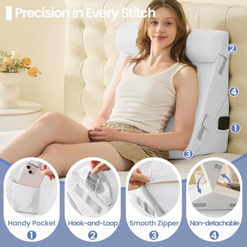 Sasttie Adjustable Wedge Pillow Set for After Surgery, White - color: White, size: Adjustable 9&12 Inch + 1 Head Pillow