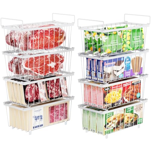 iSPECLE Deep Freezer Organizer Bins - Small Baskets for 7 Cu.Ft, 8 Pack - color: 8-Pack White
