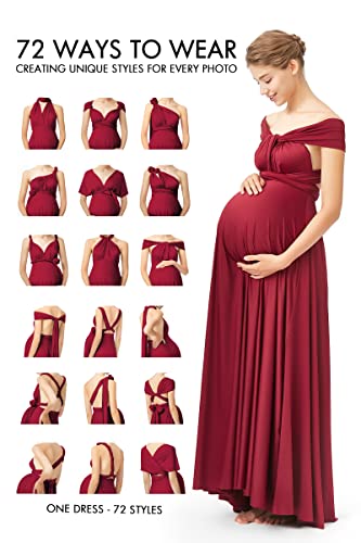 72styles Maternity Multi-Way Wrap Infinity Maxi Dress for Baby Shower - color: Burgundy, size: One Size Plus