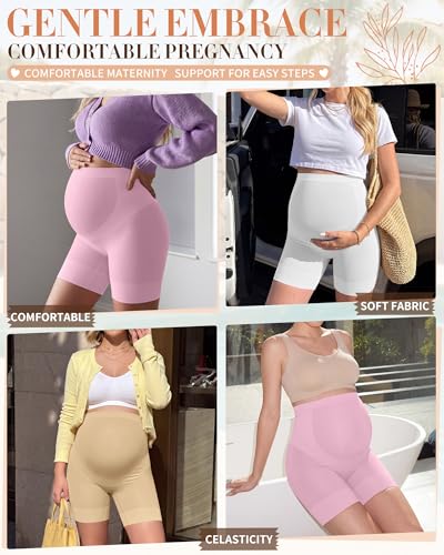 3 Pack Maternity Shapewear Shorts - color: Nude, White, Light Pink, size: Medium