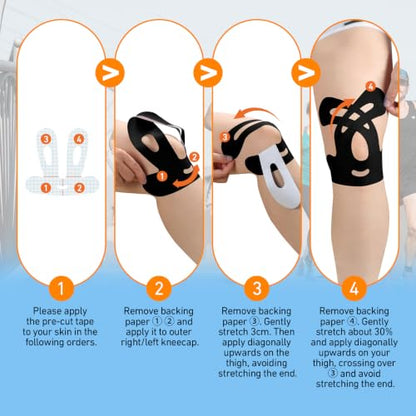 KTQUICK Precut Kinesiology Tape for Knees, 12 Ct,20% Stronger Adhesive,Black