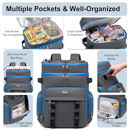 Weitars Insulated Cooler Backpack,Waterproof Soft Cooler Bag 31L/52 Can - color: DarkGray