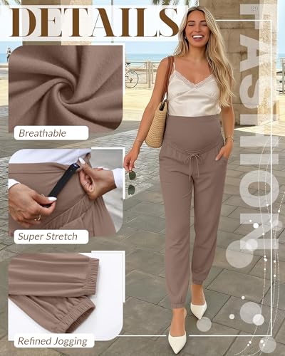 3 Pack Women's Maternity Jogger Pants with Pockets - color: Coffee, Apricot, Black, size: X-Large