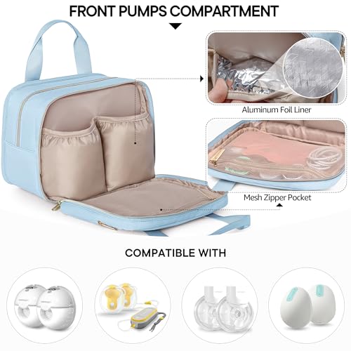 Fasrom Wearable Breast Pump Bag, Insulated Pump Carrying Case with Cooler - color: Blue