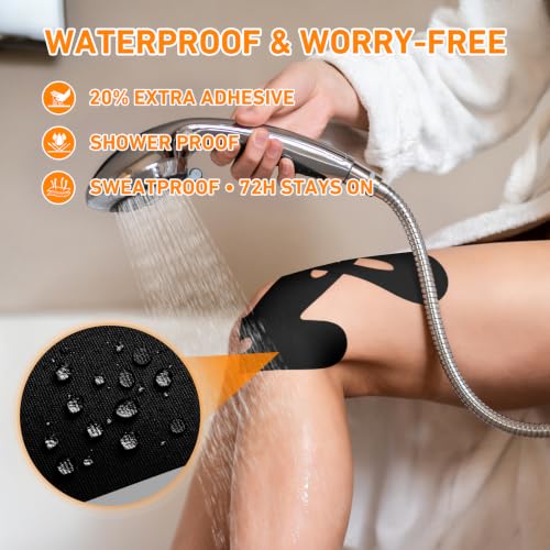 KTQUICK Precut Kinesiology Tape for Knees, 12 Ct,20% Stronger Adhesive,Black