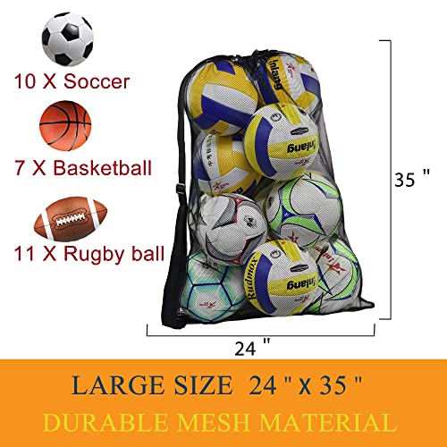Heavy Duty Mesh Ball Bag, Drawstring Sport Equipment Storage Bag - color: Black-L