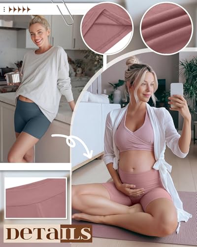 4 Pack Maternity Shorts - color: Dirty Pink, Teal, Black, Black, size: XX-Large