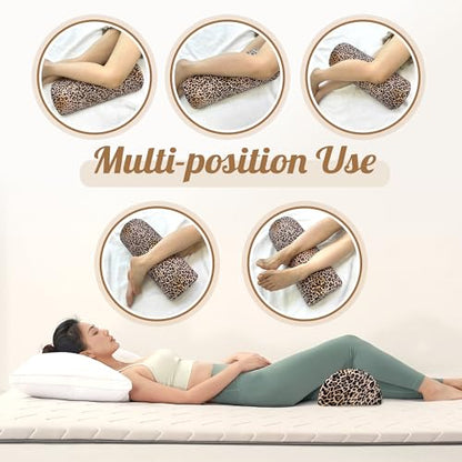 Knee Pillow for Back Sleeping – Half Moon Bolster Pillow for Under Knee While Sleeping Support, Leg & Back Pain Relief (21.5x9x5 Inches) - color: Brown