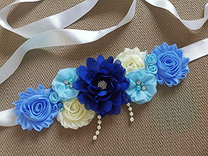 Maternity sash handmade flower sash for baby shower - color: Royal Blue