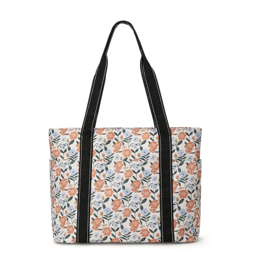 Tote Bag for Women with LaptopCompartment & Cup Holder - color: Amber Blooms