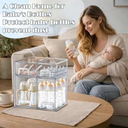 Baby Bottle Organizer with Hooks - 4 Pack Stackable Storage Drawer - color: 4PCS-2 High+2 Small