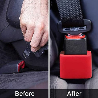 Sandhill Tools Car Seat Belt Buckle Holder, Flexible Silicone Buckle, Buckle Booster Raises Seat Belt for Easy Access, Red Color - 2 Pack