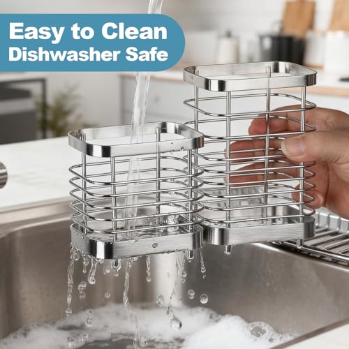 Utensil Holder, Stainless Steel Utensil Drying Rack for Kitchen Counter - color: Small+Large, Silver