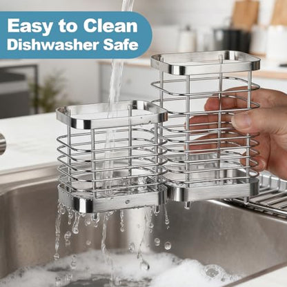 Utensil Holder, Stainless Steel Utensil Drying Rack for Kitchen Counter - color: Small+Large, Silver