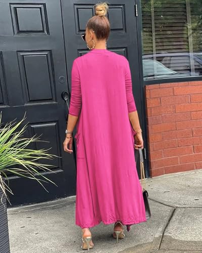 Adogirl Women's Lightweight Open Front Maxi Drape Cardigan With Pockets - color: Light Rose, size: XX-Large