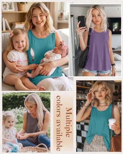 Huukeay 3 Pack Women's Oversized Nursing Tank Tops - color: Peacock Blue, Purple, Taupe, size: Medium