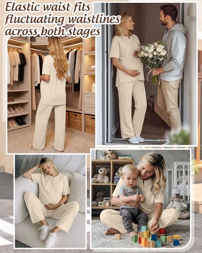 Women Maternity Lounge Set - color: Apricot, size: Small