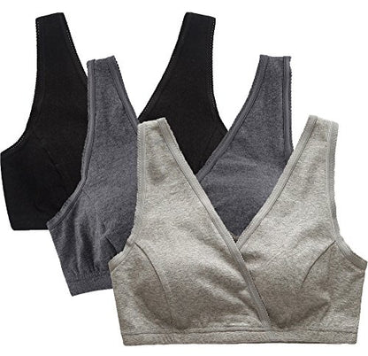 CAKYE 3 Pack Maternity Nursing Sleep Bra Breastfeeding Cotton Bralette - color: Black/Gray/Dark Grey, size: X-Large