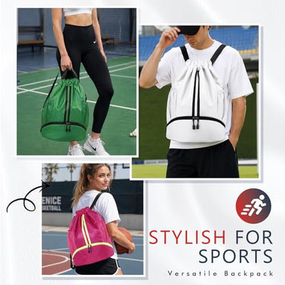 PinCute Gym Bag Drawstring Backpack for Sports, Swim, Workout, White - color: White