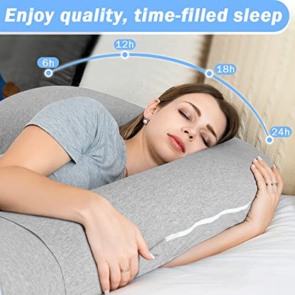 INSEN Pregnancy Pillow for Sleeping, L Shaped Body Pillow for Side Sleeping, Detachable Pregnancy Pillow with Full Body Support - color: Cooling Grey Jersey Cotton