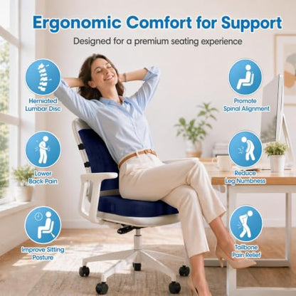 CloudBliss Ergonomic Seat Cushion & Lumbar Support Pillow Set, Blue, XL - color: Blue, size: X-Large
